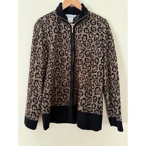 Exclusively Misook Animal Print Leopard Sweater Cardican M Acrylic Travel Zip